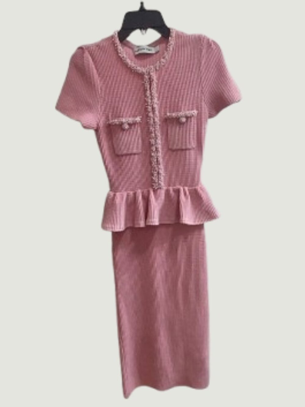 SELF-PORTRAIT Pink Peplum Knit Midi Dress - Picture 2 of 10